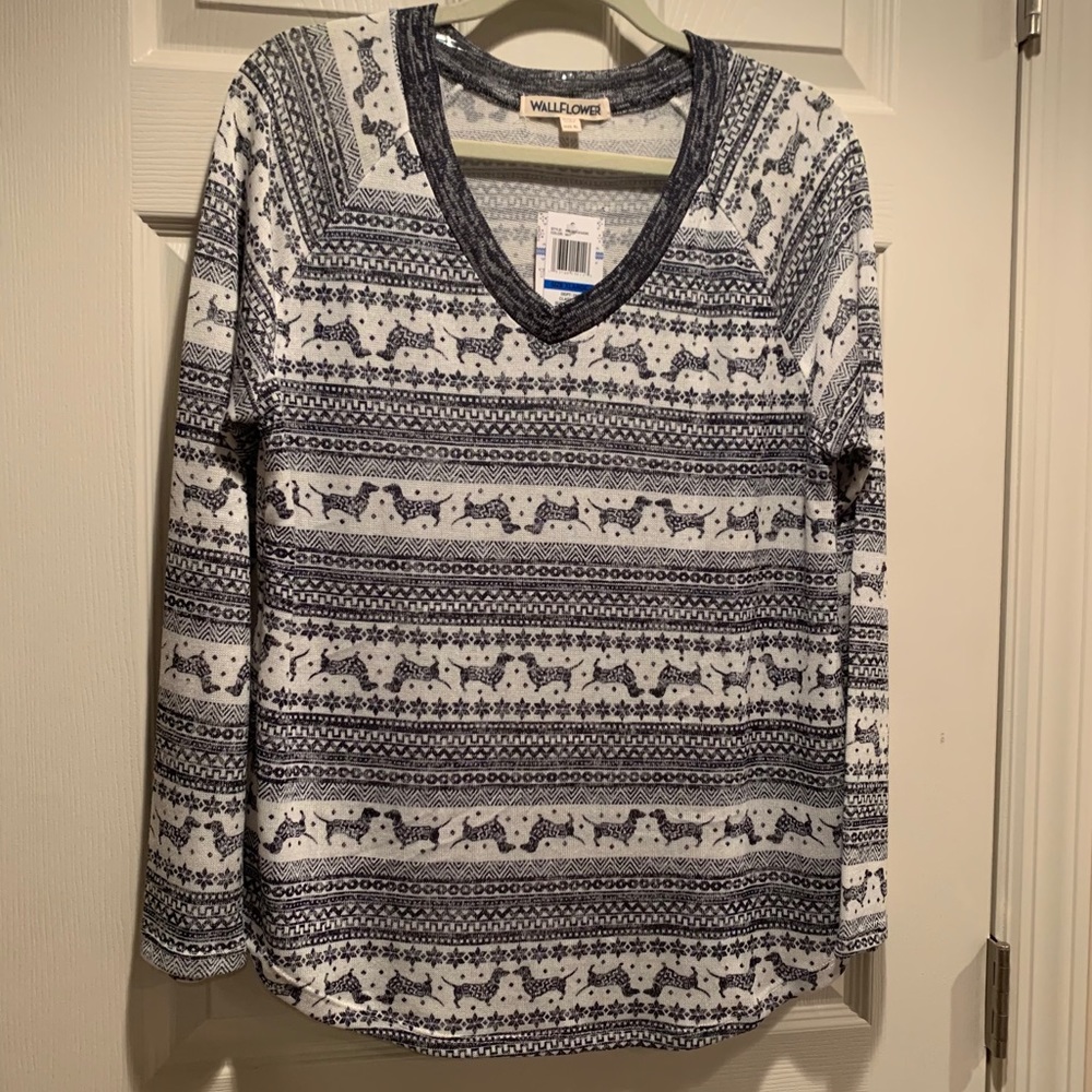 Dachshund Fair Isle Long Sleeve V-Neck - NWT